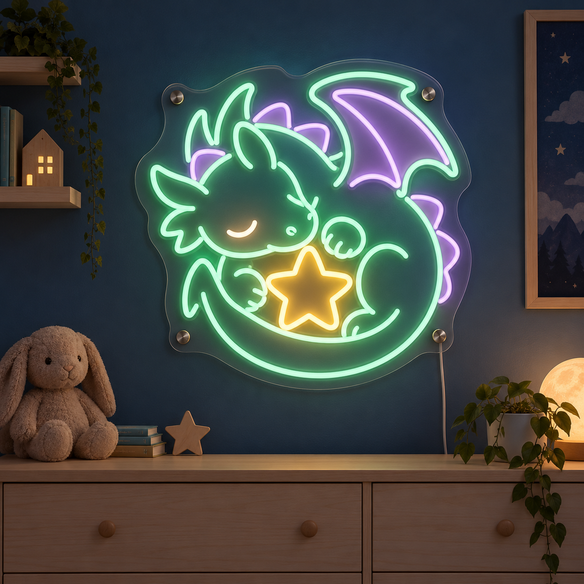 Dreamy Dragon – LED-neonskilt med sovende drage